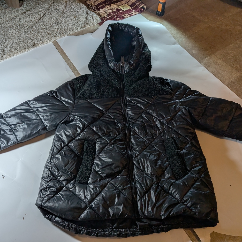Koolaburra by UGG Womens Sherpa Quilted Jacket XL Hooded Water Resistant Black